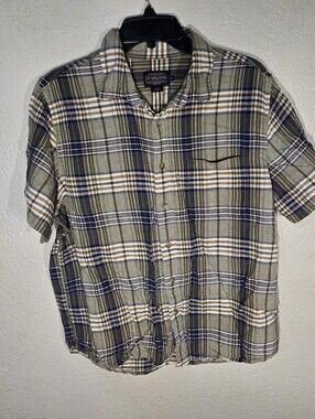 Pendleton Olive, Navy & Cream Plaid Short-Sleeve Button-Up Shirt